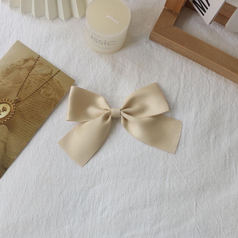 Beige Satin Ribbon Hair Set: French Bow, Japanese Sweet Style Hair Rope, Double Ponytail Clip, Bangs Accessory