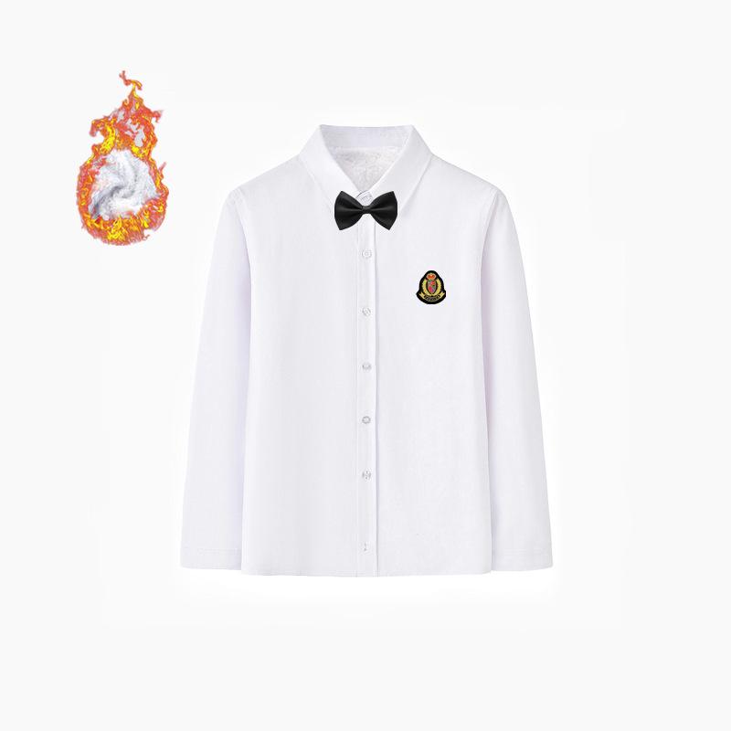 Kids' Fleece-Lined White Shirts and Thick Autumn/Winter Outfits