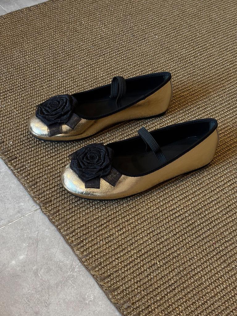 Sheepskin version~ retro national style flower Mary Jane shoes women's summer gentle shallow mouth word belt with skirt flat-soled single shoes