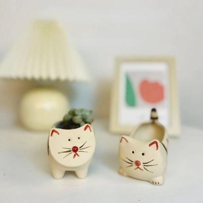 Neues 2er Set Kreativer Cartoon Katze Sukkulenten Topf Blumentopf Keramik Pflanztöpfe Hängepflanzgefäß Desktop Ornamente Heimdeko