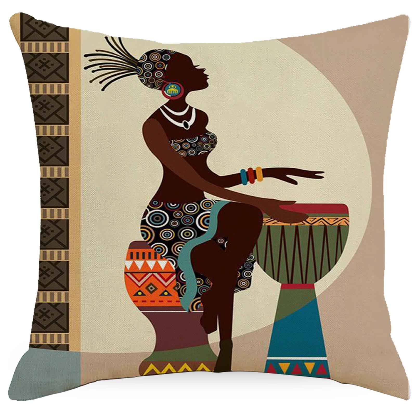 

African Black Beauty Woman Pillow Cover Linen Pillow Cushion Cover Home Car Supplies Premium Durable Quality Useful 45 * 45Cm