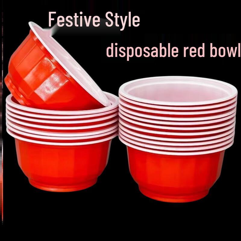 Disposable Red Plastic Bowls, 100-Pack