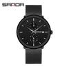SANDA Men's 3D Leather Strap Waterproof Quartz Mesh Wristwatch - Fashionable & Trendy Calendar Design