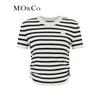 MO&Co. Classic Striped Beaded Logo Short-Sleeve Knit Top