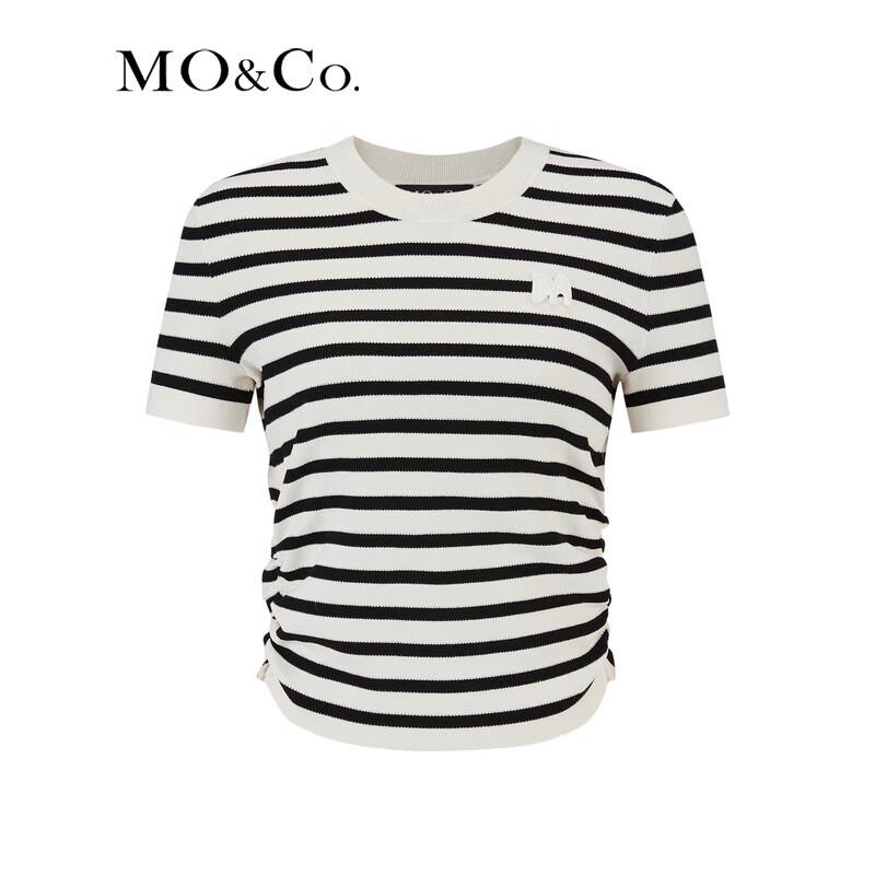 MO&Co. Classic Striped Beaded Logo Short-Sleeve Knit Top