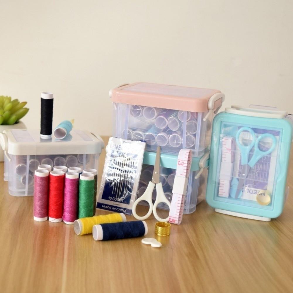18pcs Portable Sewing Tool Kit Three-Layer Sewing Kit Box Needle Thread Box Travel Use