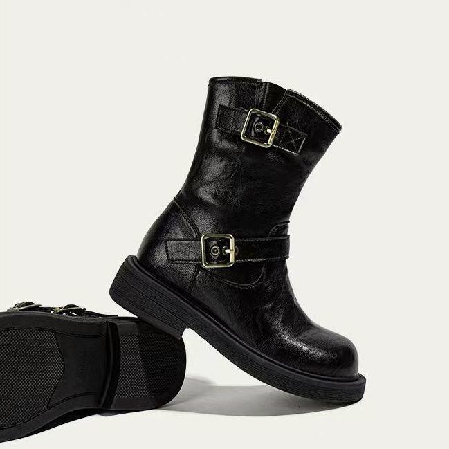 

2025 Осень/Зима Модный стиль Пустоши Пряжка Свободная Верхняя одежда и Унисекс Ботильоны до щиколотки в черном цвете 38 кофейный