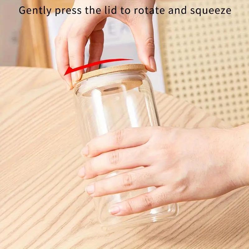 Reusable Glasses with Bamboo Lids and Glass Straw Beer Can Shaped Drinking Glasses Iced Coffee 2 Cleaning Brushes 17oz 4Pc Set