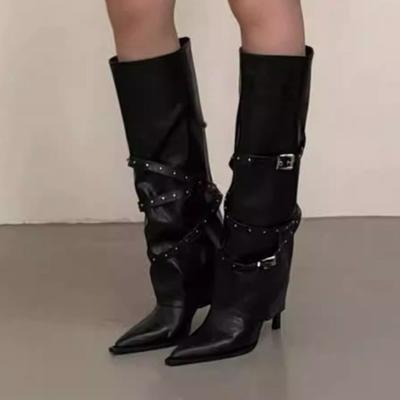 Mode Sexy Damen Kniehohe Stiefel mit Pfennigabsatz Spitzschuh Schuhe Elegant Winter Neu 2025 Kleid Party Goth Chelsea Mode Stiefel Pumps