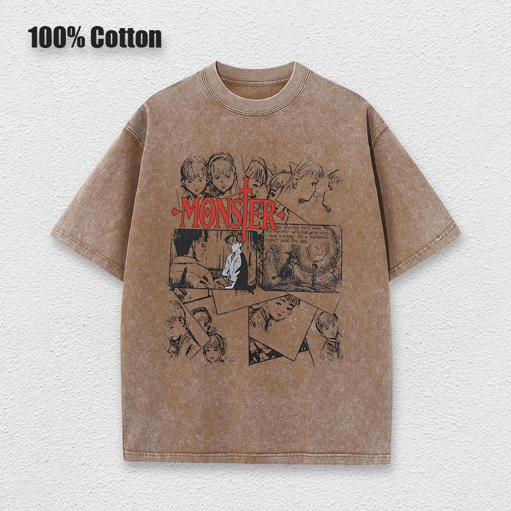 Anime Monster T Shirts Washed Men Women Cotton Harajuku T-Shirts Retro for Men Women Tops Tees Unisex