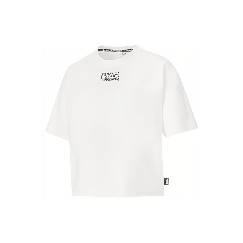 Puma X Mr Doodle Collab Casual Sport Round Neck Short Sleeve T-Shirt Women Tops White 530659-52