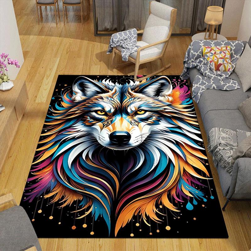 1pc Scary wolf Print Design Area Rug - Soft, Anti-Slip, and Durable Gaming Room Decor for Bedroom