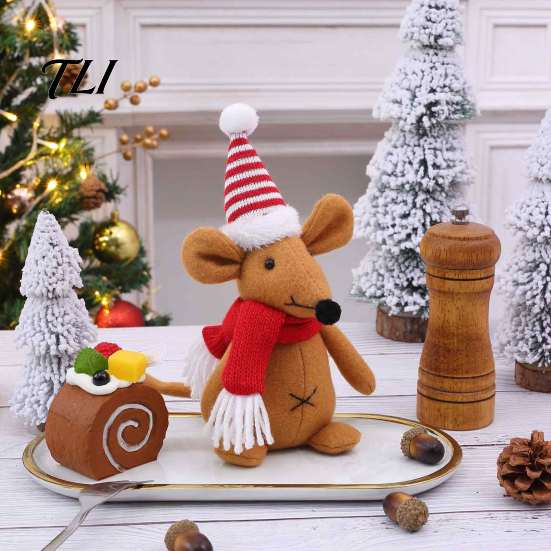 Zacht Knuffel Cadeau Kerst Knuffel Muis Pop, Knuffeldier Speelgoed met Kerstmuts, Pop Schattig Ornament voor Feestelijk Huis Tafelblad Plank Decoratie Kerstboom