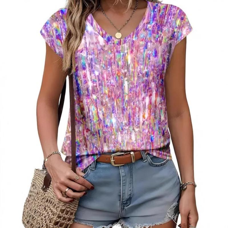 

Summer Vintage Style Gradient V-neck Narrow Sleeved Women s Shirt S