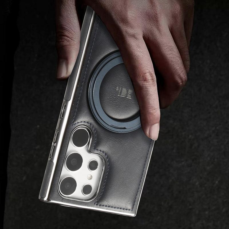 Obchodní kožené pouzdro s magnetickým otočným držákem pro Samsung Galaxy S24 Plus S23 S22 Ultra pro MagSafe Luxusní ochrana objektivu Nárazuvzdorný kryt telefonu