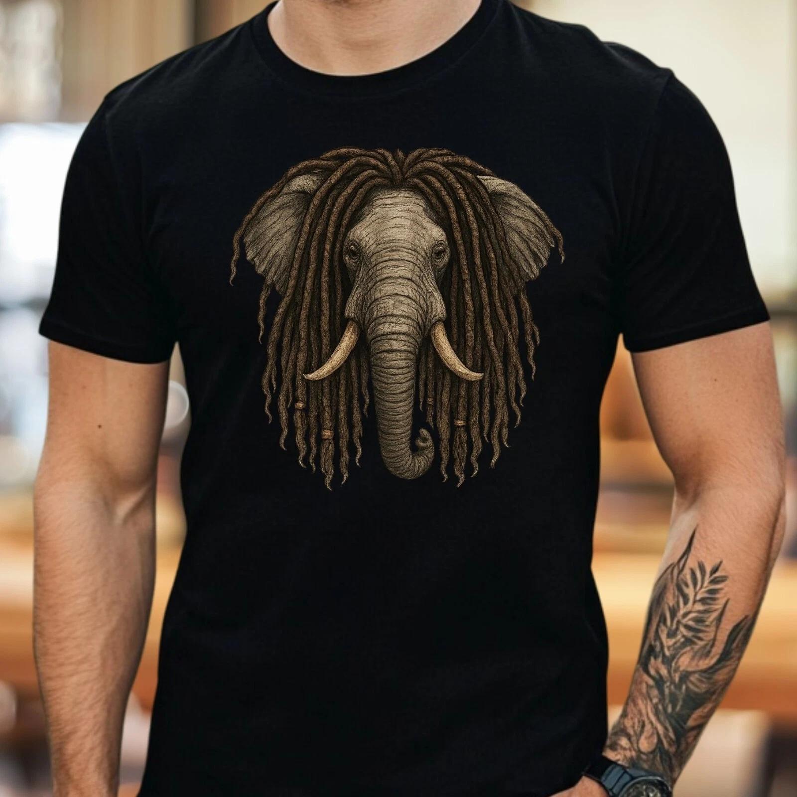 T-Shirt Herren Elefant mit Dreadlocks Motiv Baumwolle Größe S bis 5XL XS