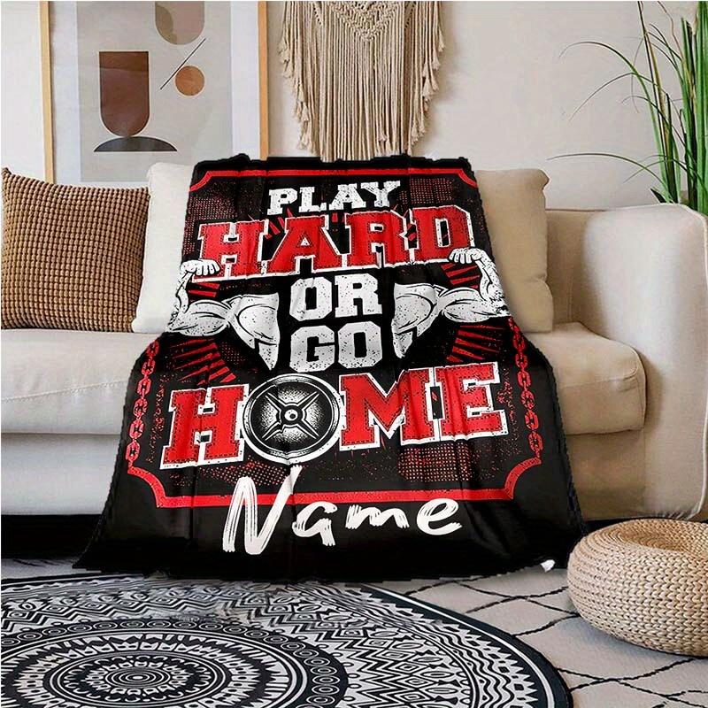 Work Hard At Fitness Customize Your Name Blanket Warm Comfortable Soft Blanket For Chair Office Sofa Bed Sofa Office Camping Suitable For Gifting