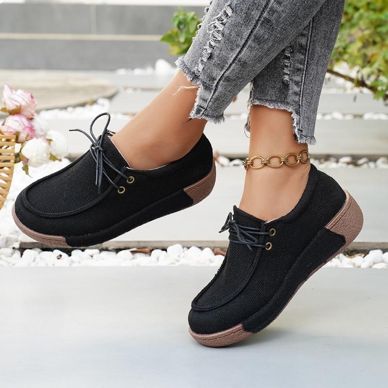 Single shoes women's autumn denim comfortable and casual new large size sports platform canvas shoes lace up