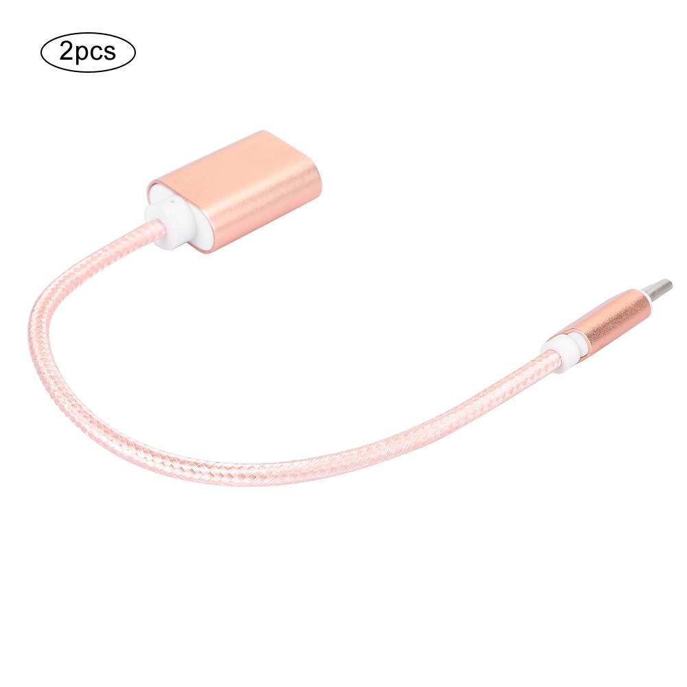 2Pcs TypeC Patch Cord USB Box USB Flash Disk Card Reader Transfer OTG Adapter Cablepink
