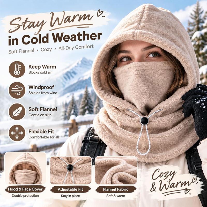 3-i-1 Fleece Dubbellager Integrerad Mössa Vindtät Varm Vinter Flanell Varm Maskmössa Balaklava Huva Fodrad med Fleece 360 Full Täckning