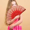 Folding retro pattern hand fan, single flower folding fan, Chinese dance fan, role-playing party decoration, women's handheld