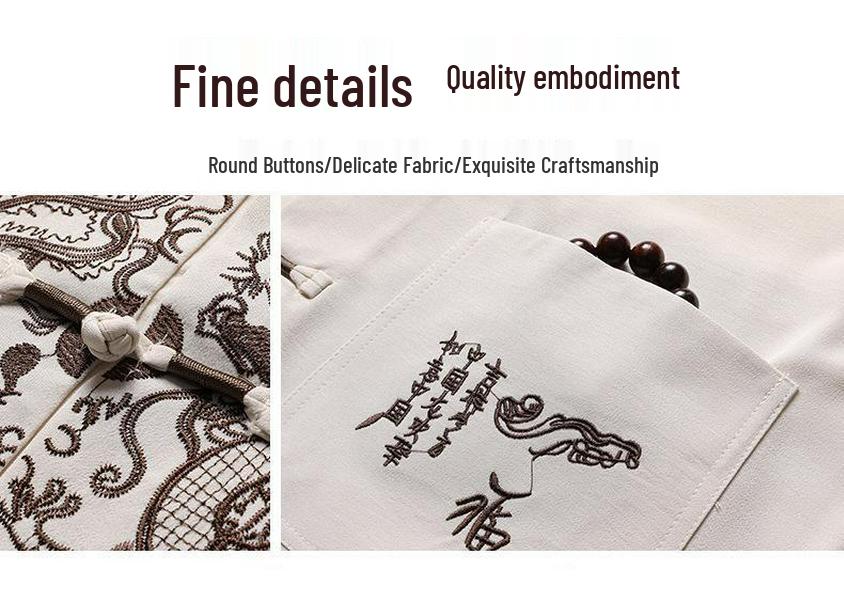 Men's Summer Ice Silk Tang Suit: Thin Retro Hanfu Set with Frog Button Embroidery for Middle-Aged and Elderly.