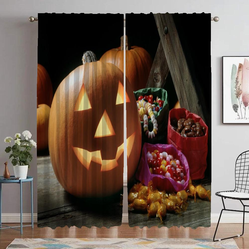 Halloween Verdunkelungsvorhänge für Wohnzimmer Vorhang Mückenschutzvorhänge 2 Stück Raumteiler Tüll für Schlafzimmer Küche Elegant