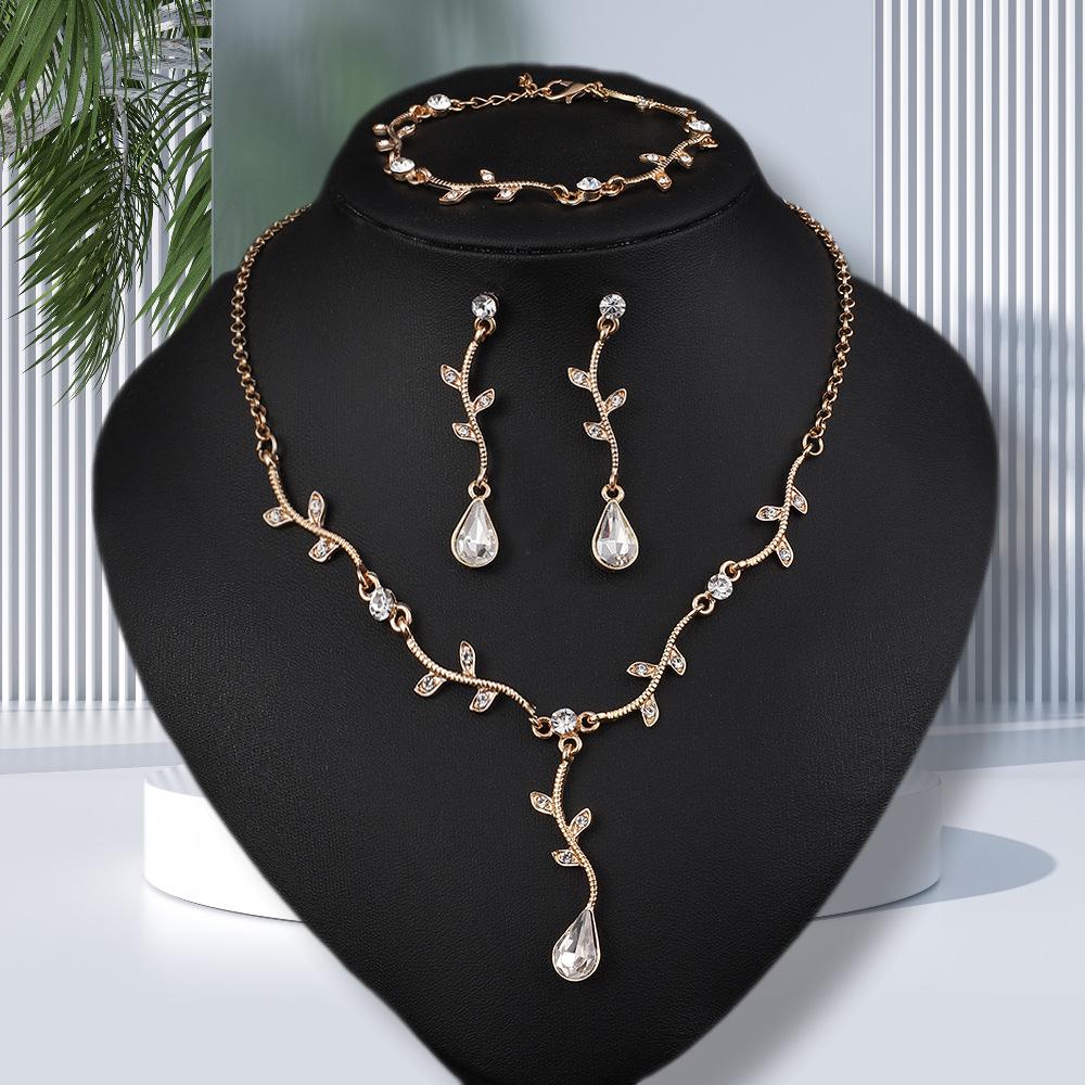 High-End European & American Water Drop Jewelry Set: Cross Necklace, Earrings, Bracelet - Elegant Bridal Banquet Accessories