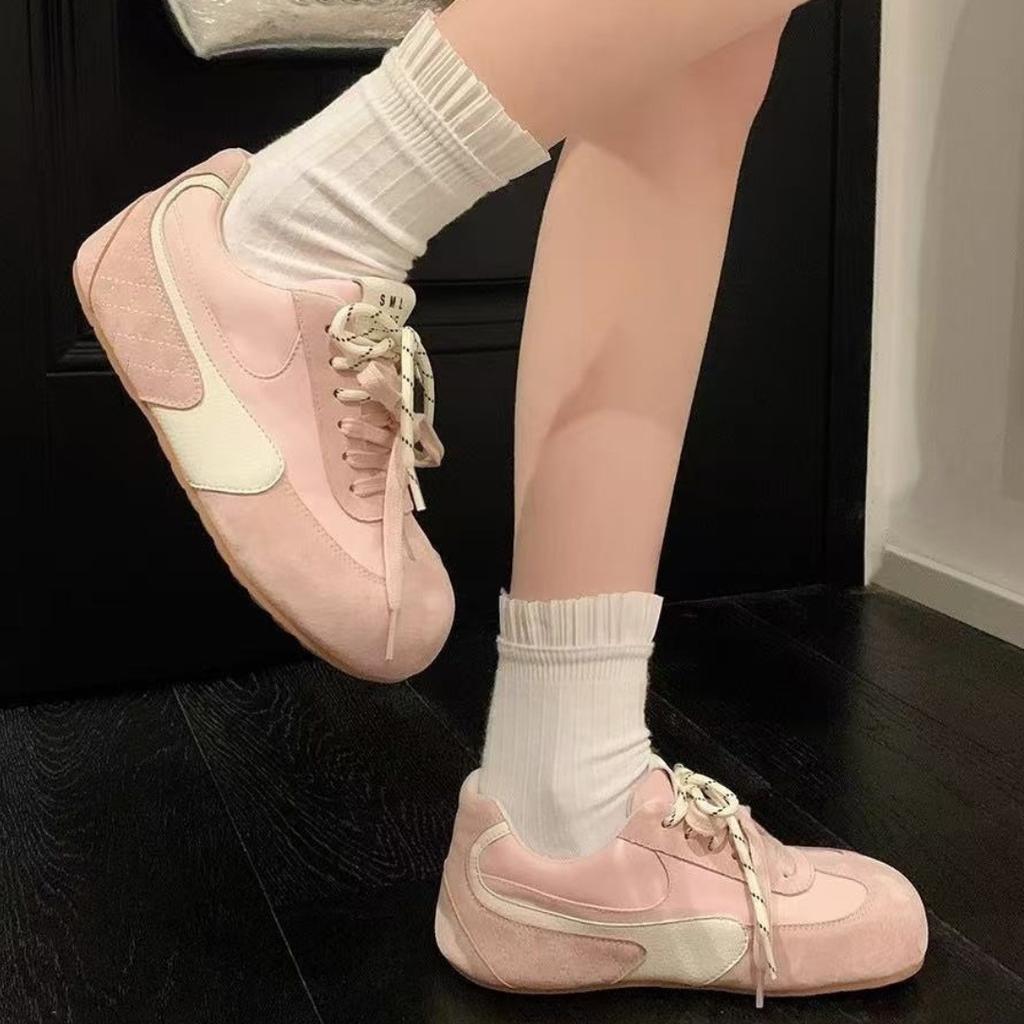 Sneakers women's French retro round head lace-up color matching Forrest Gump shoes comfortable and lightweight niche casual platform German training