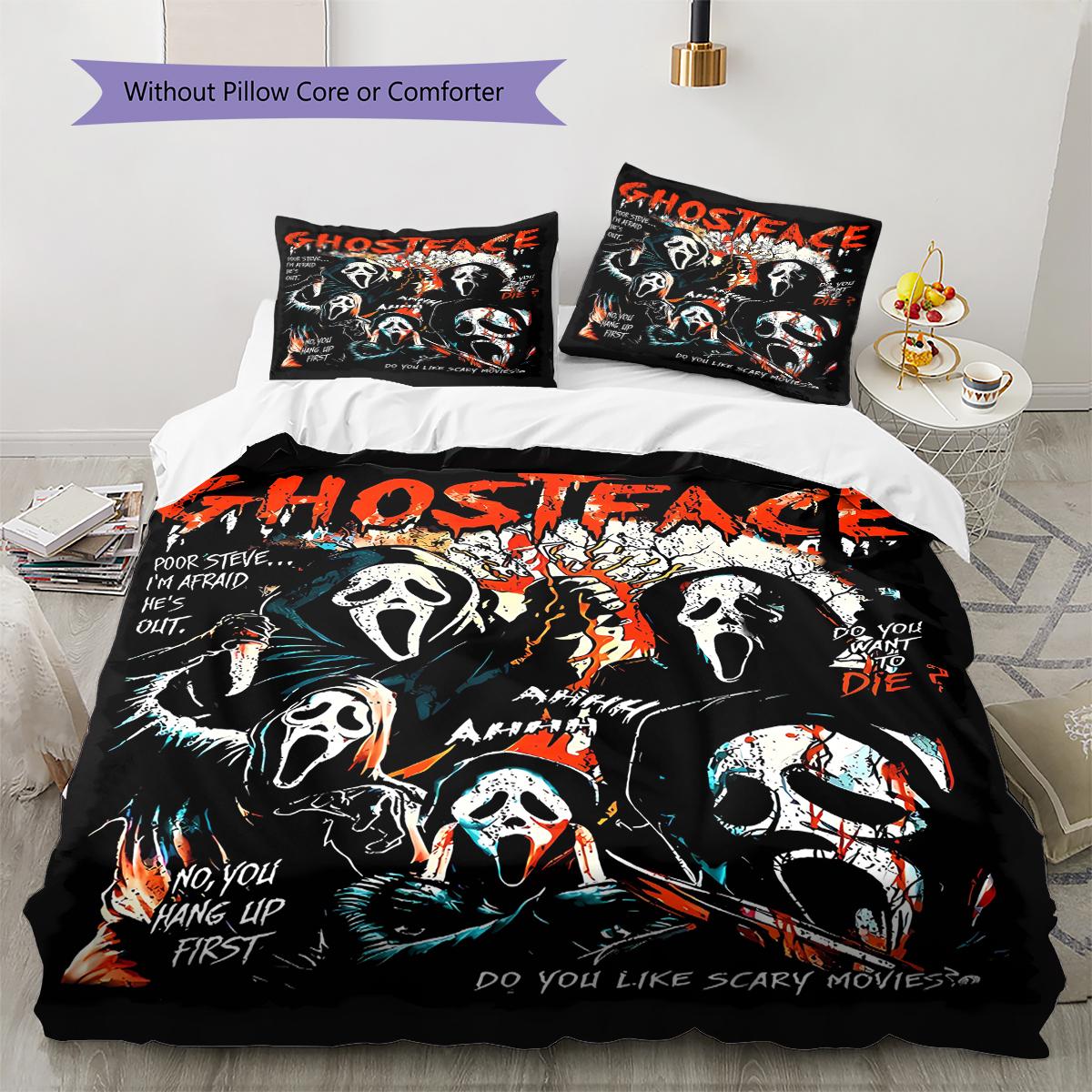 

Scaring Ghost Face Pattern Bedding Quilt Set Quilt Cover Pillowcase Home Decoration Gift (1 * duvet cover + 2 * pillowcase, without core) 135x200cm