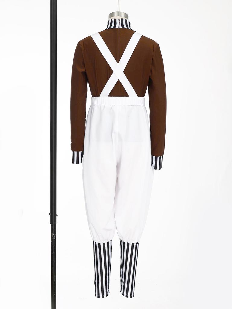 Complete Kids Boys Factory Worker Costume 2Pcs: Mock Neck Top with Back Zipper & Adjustable Cross Back Strap Striped Overalls