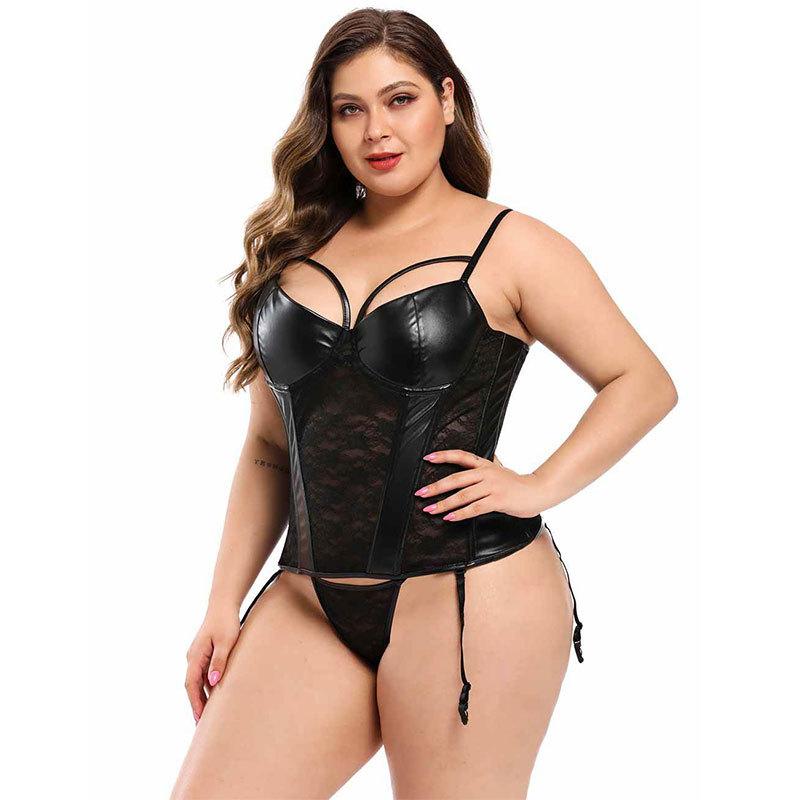 Women's Large Size Corset Breasted Suspender Faux Leather Lace Splicing Garter