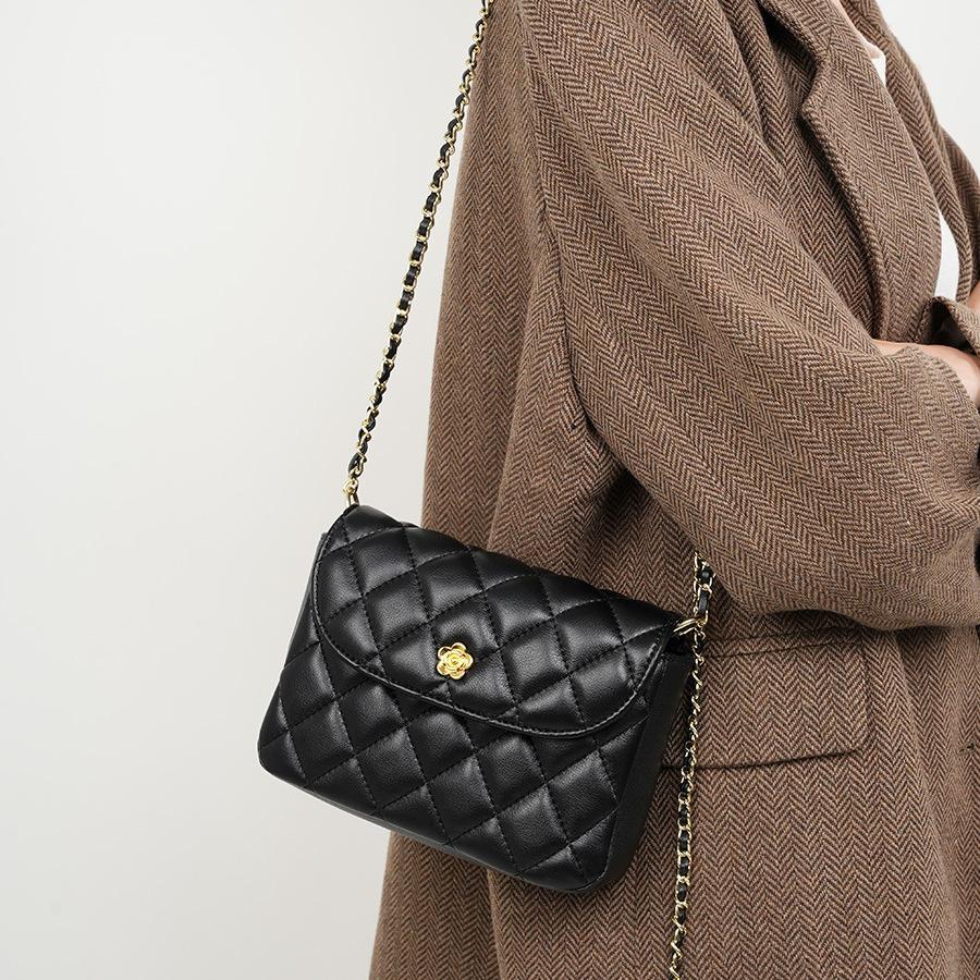 Leather Shoulder Bag New Diamond Chain Bag Women's Messenger Bag Fashionable Versatile Leather Women's Bag
