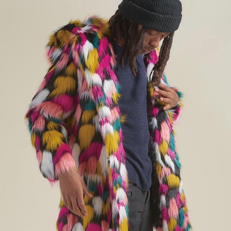 

Winter Men s Imitation Fox Fur Jacket Hooded Medium and Long Loose Coat Fluffy Coat S