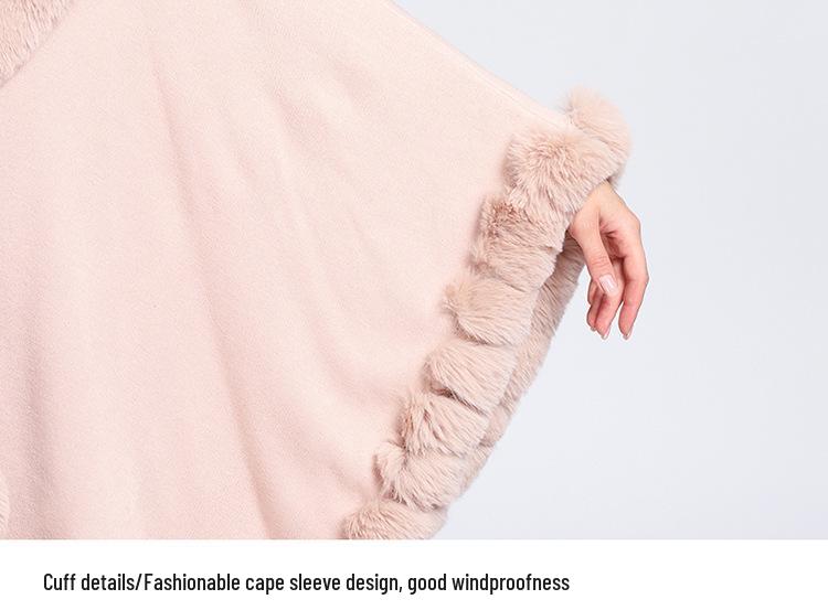 Women's Imitation Rex Rabbit Fur Collar Shawl Cape - Large Size, Knitted Loose Fit Cardigan for Autumn and Winter