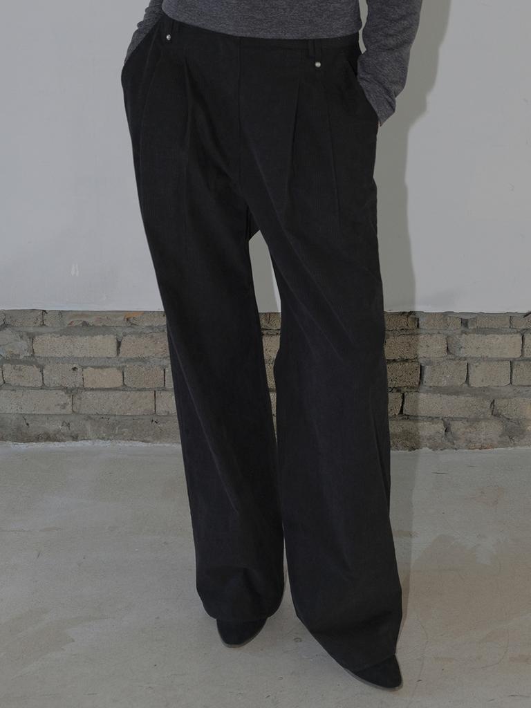 ETMON Double Belt Pintuck Pants, Black