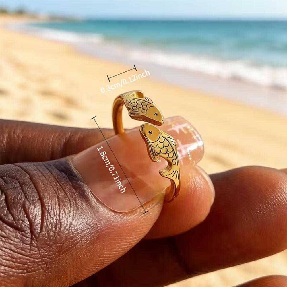 Gold Koi Fish Open Ring Adjustable Pisces Ring For Women Good Luck Jewelry