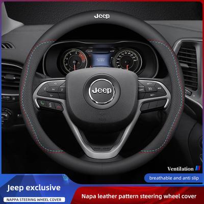 38cm Nappa Leather Anti Slip Car Steering Wheel Cover For Grand Cherokee Wrangler JK Gladiator Compass Renegade Wagoneer