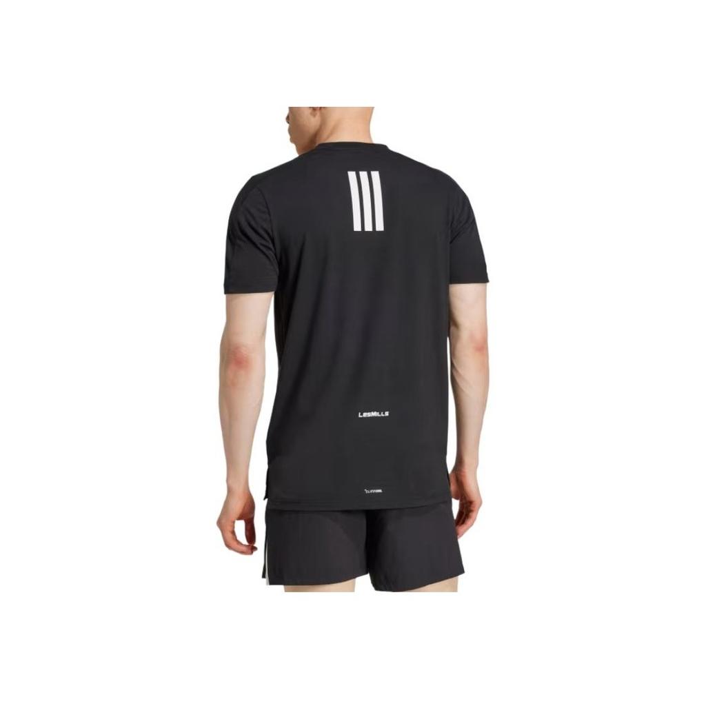 adidas Retro Sports Letter Logo Round Neck Slim Fit Striped Quick-Dry Short Sleeve T-Shirt Men Tops Black JJ1438