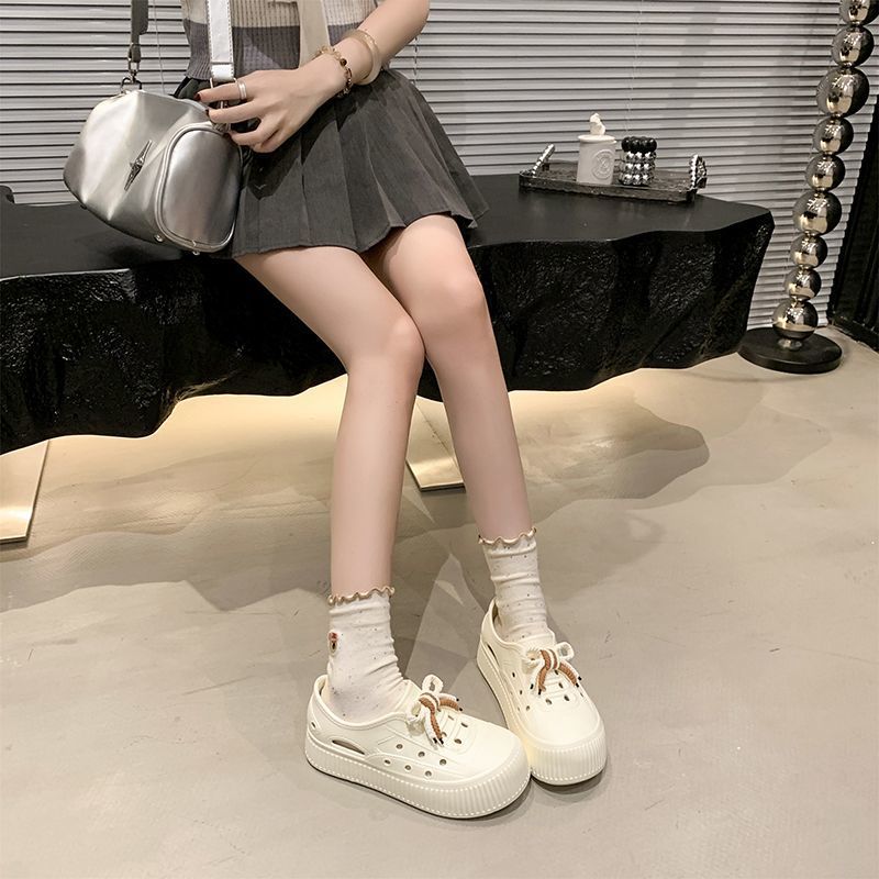 Go Out Home Indoor Cute Heightening Bow Super Soft Comfortable Non-slip Flat Bottom Super Light Hole Shoes