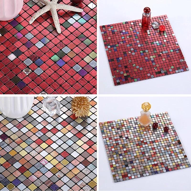30X30Cm Self Adhesive Mosaic Wall Decal Waterproof Kitchen Bathroom Wallpaper Wall Stickers Small Lattice Crystal Sticker Tile