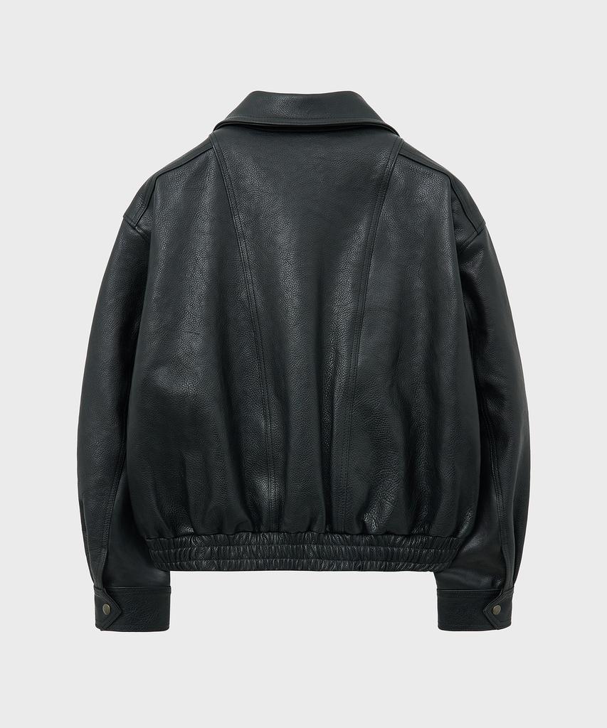 Noirer Antique Cow Leather High-Neck Blouson (Black)