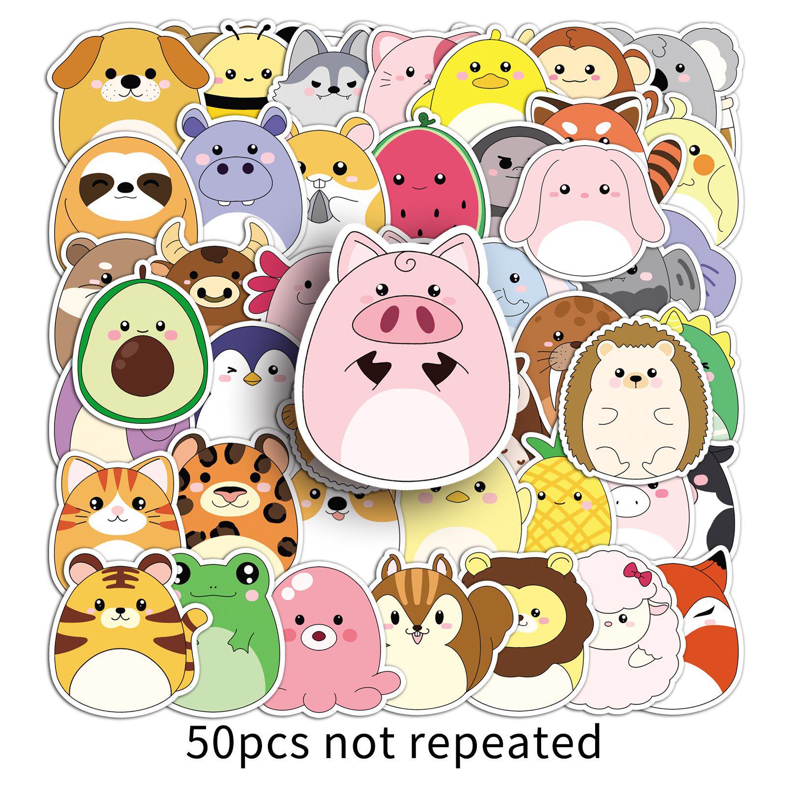 50 Cartoon Animal Stickers: Hand-Painted, Childlike Designs for Water Bottles and Phones