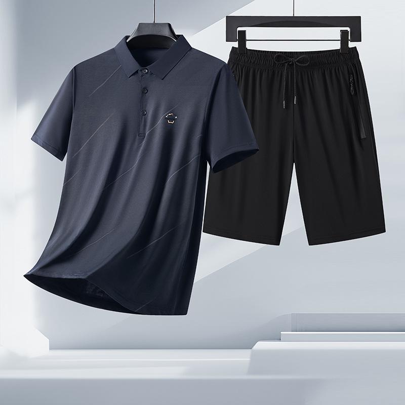 Men's Summer Ice Silk Polo & Shorts Set - Business Casual Two-Piece