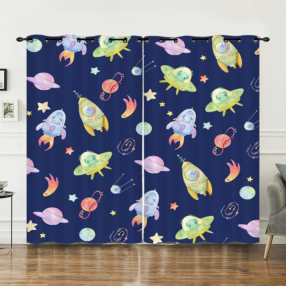 Curtains Bedroom Curtains Digital Printing Astronaut Planet Starry Sky Blackout Curtains