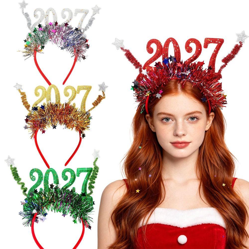 Sequin 2027 New Year Headband Cute 2027 Number Hair Hoop New Year Decorative Glasses Holiday Party