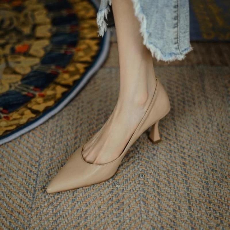 Women's Luxury High Heels 2025 New Spring and Autumn Shallow Mouth Soft Surface Work Shoes Pointed Thin Heel Sexy High Heels