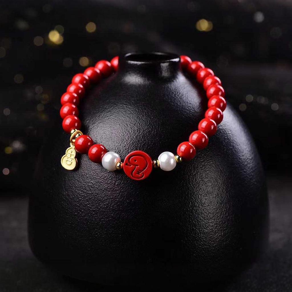 Imperial Cinnabar Lotus Bracelet - Women's Ethnic Style Buddhist Beads