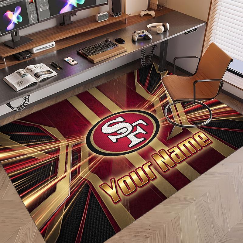 Custom Rug San Francisco 49ers Pattern Print Name Text Soft Non‑Slip Floor Carpet for Home Indoor Decoration
