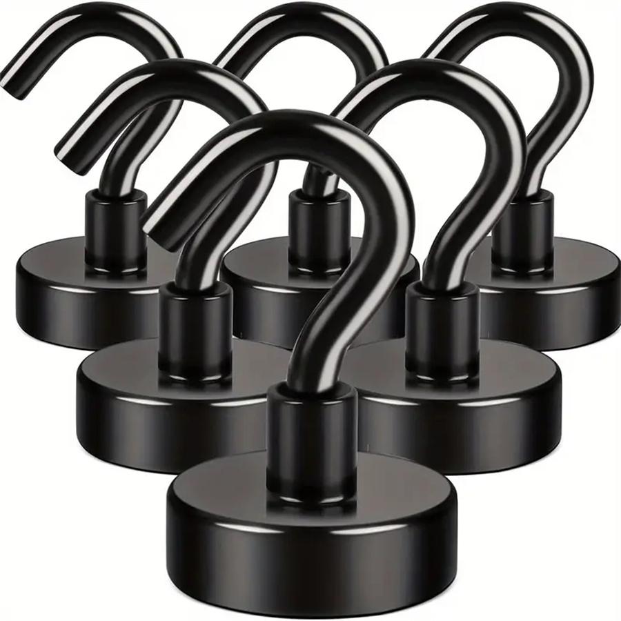 3/6/9ks Černý magnetický hák 50 Lbs Silný neodymový magnetický hák Pro zavěšení, Magnet s hákem Pro plavbu, BBQ, Domov, Kuchyň